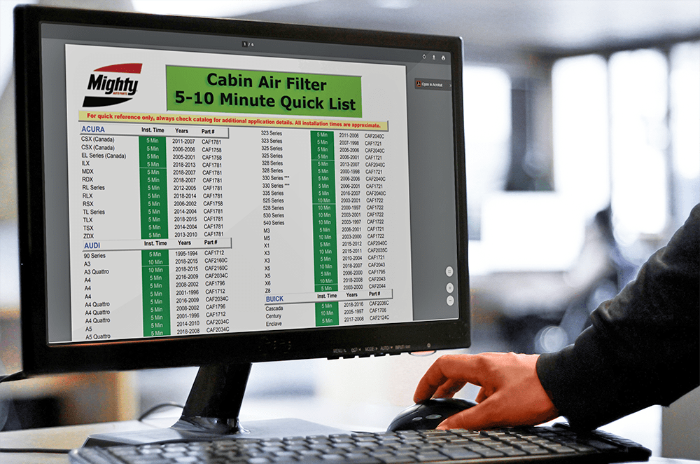 Cabin Air Fliter 5-10 Minute Quick List